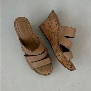 Born Tan Leather Platform Cork Wedges Strappy Sandals  Size 6